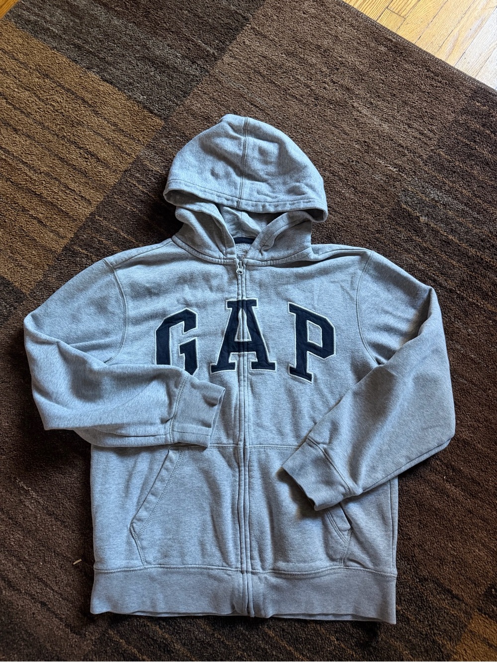 GAP Kids Light Gray Zip Hoodie with Navy Logo
